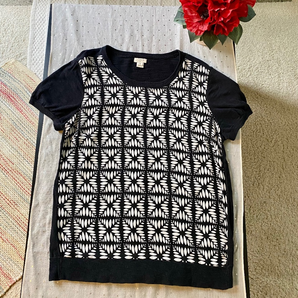 Women’s J.Crew Black and White Patterned Shirt Blouse Size M